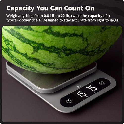 Greater Goods Digital Food Scale - High-Capacity 10kg/22lb Kitchen Scale with 1g Precision | Stainless Steel Platform & Hi-Def LCD