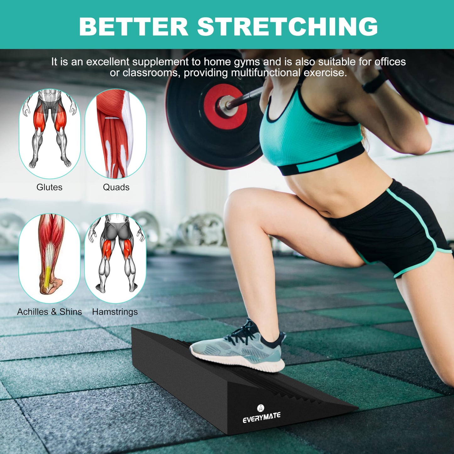 EVERYMATE Squat Wedge, Extra Large Squat Wedge Block, Squat Wedges Weightlifting, Calf Stretching, Slant Board for Squats, Heel Elevated Squat Wedge, Knees Over Toes Squats, Calf Wedge Stretching Block