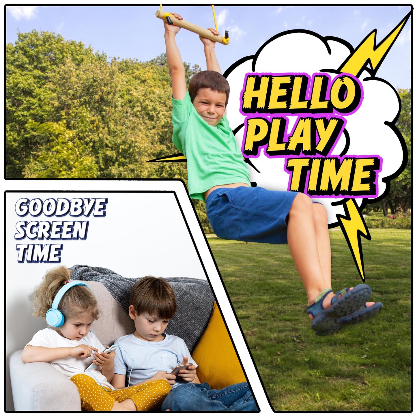 Trailblaze Ninja Warrior Obstacle Course for Kids - Ultimate Outdoor Fun 2x55 Ft Ninja Slackline Climbing Net Rope Ladder Trapeze Swing Monkey Bars - Durable and Safe Ninja Course for Kids Outside