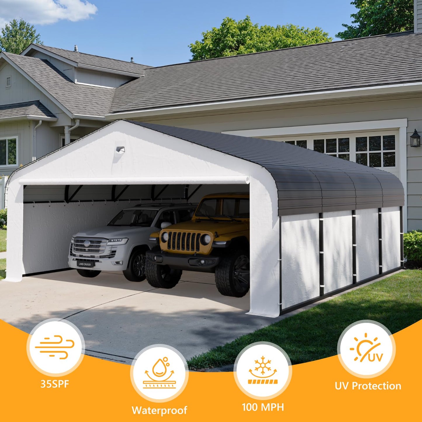 20x20 Metal Carport, Heavy Duty Car Carport Canopy, Galvanized Steel Roof Car Tent Garage, CarPorts with Removable Sidewalls