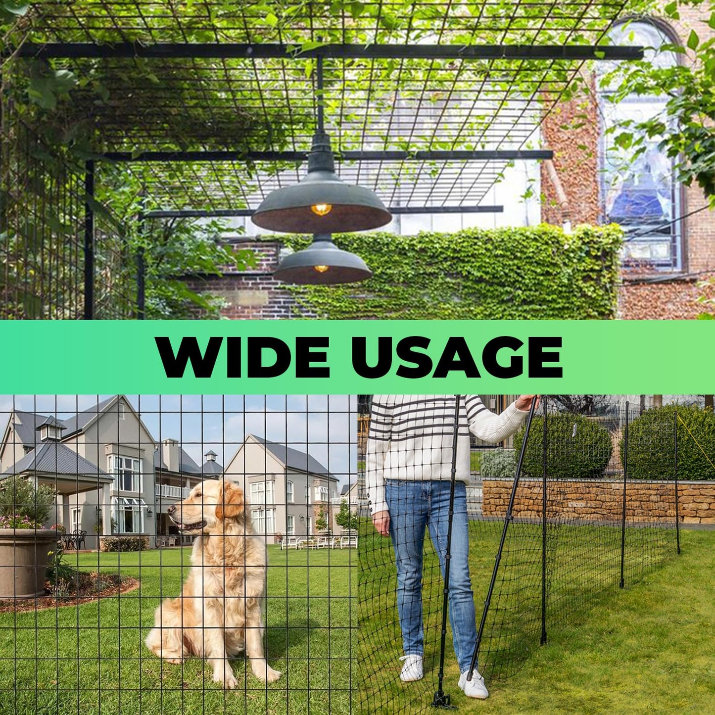 Garden Fence Black PVC Coated Welded Wire Fencing 48 Inch x 100 Foot, 2 Inch x 3 Inch 16GA, Garden Border Fencing Roll Vinyl Coating Metal Wire Mesh for Yard Vegetable Plant Protection Poultry Netting