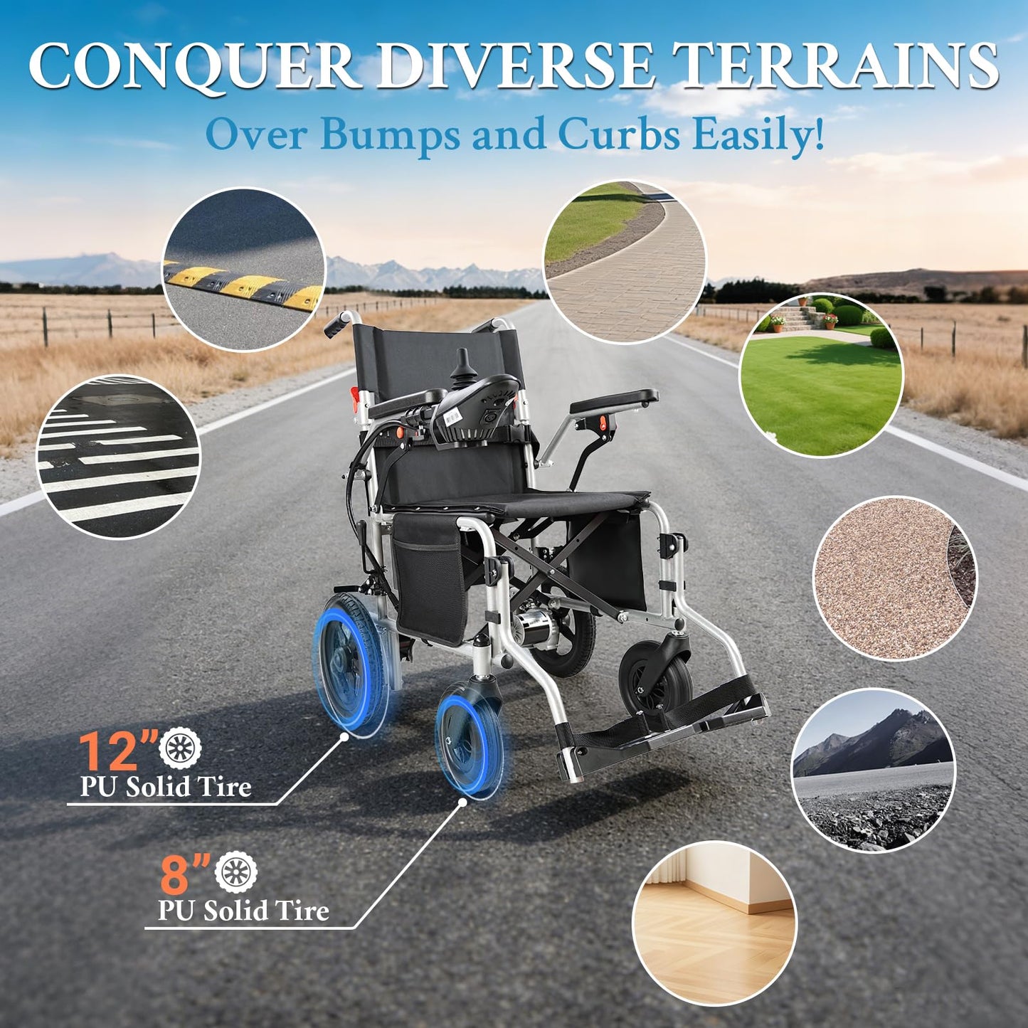 YF001 Zygenair 20" Wider Electric Wheelchair 330 Lbs Capacity Electric Wheelchairs for Adults, Foldable Power Wheelchair Lightweight Motorized Mobility Chair with 12Ah Lithium Battery (Silver, Max)