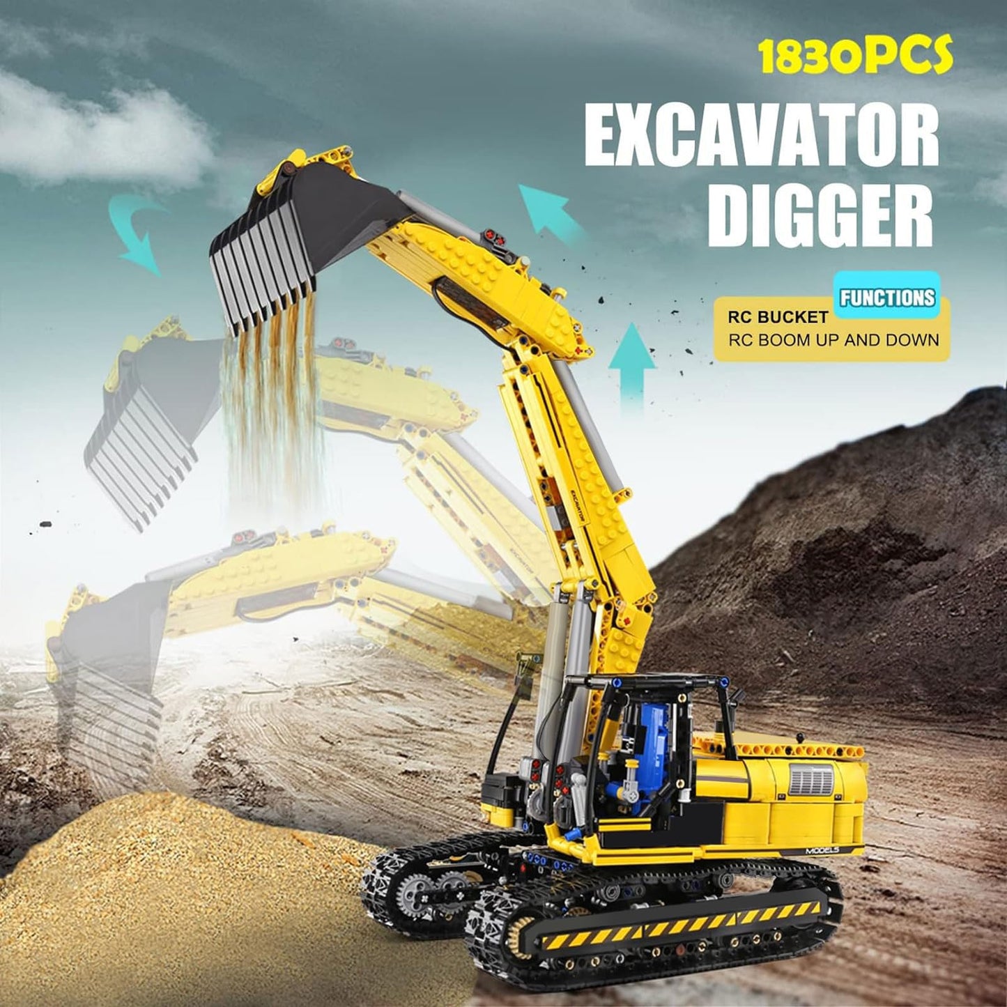 Mould King 13112 RC Excavator Building Set, 1830 Pieces Building Blocks APP Remote Control Truck Construction Vehicles Model with Motor, STEM Engineering Toys for Adult