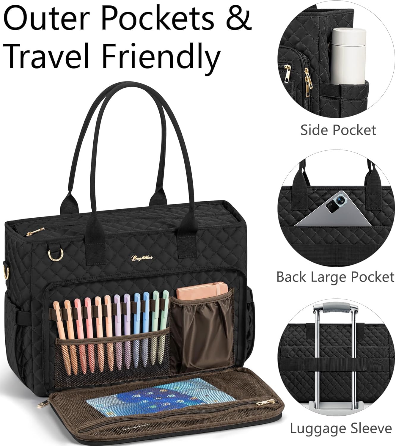 Bagstellar 15.6 inch 40oz Teacher Bags for Women, Laptop Work Tote Bag Quilted Nurse Bible Computer Shoulder Bag
