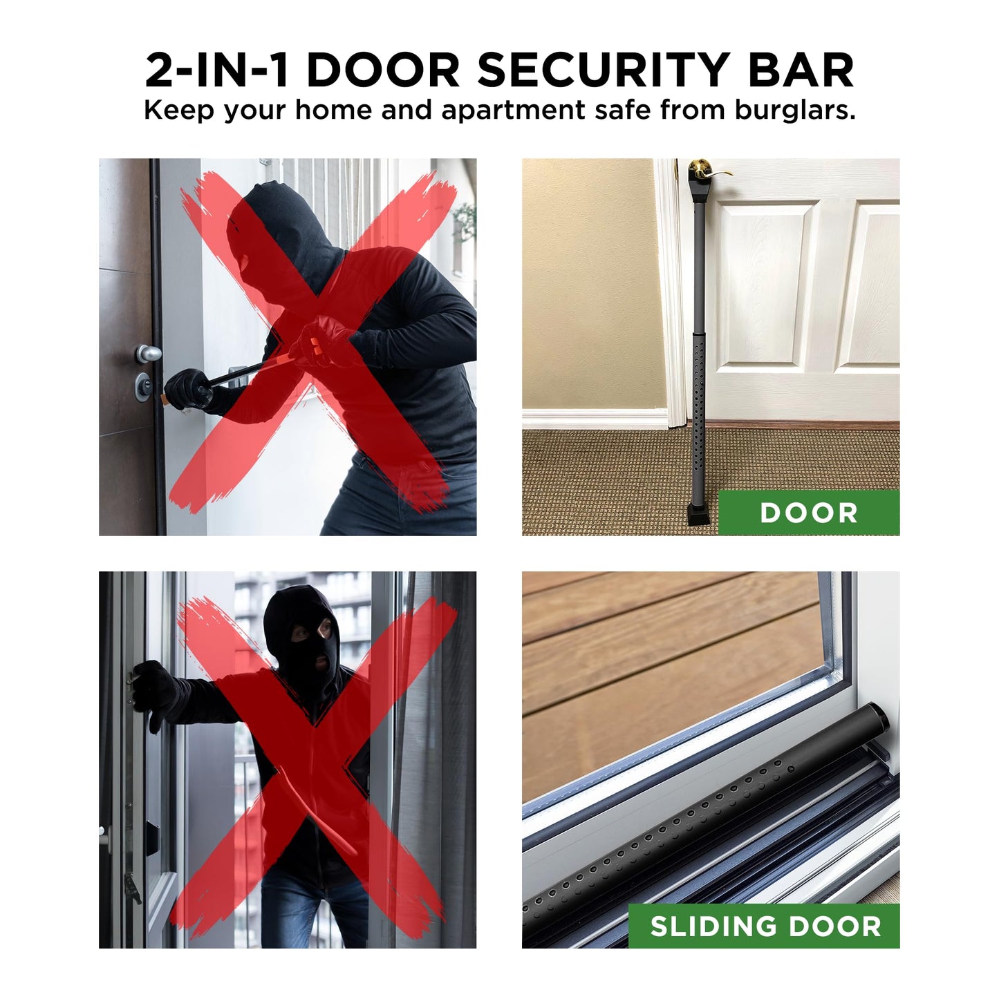Sliding Door Security Bar, Door Jammer 2-in-1 Adjustable, Door Stoppers Security – 40 Different Adjustments, by Guard Dog Security