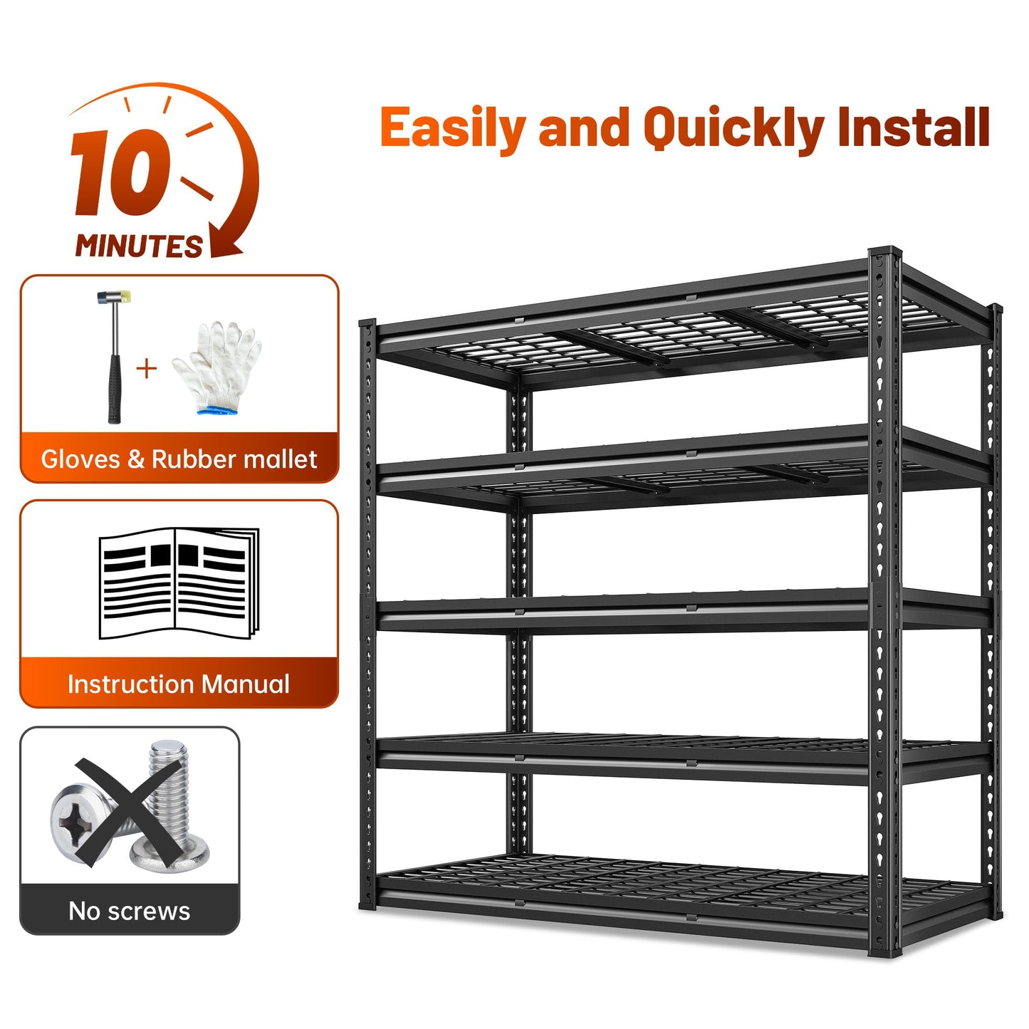 REIBII 72" H Garage Shelving 3000LBS Metal Shelving Heavy Duty Storage Shelves Adjustable Metal Shelf 5 Tier Pantry Shelves for Warehouse Garage Basement Pantry 48" W x 24" D x 72" H