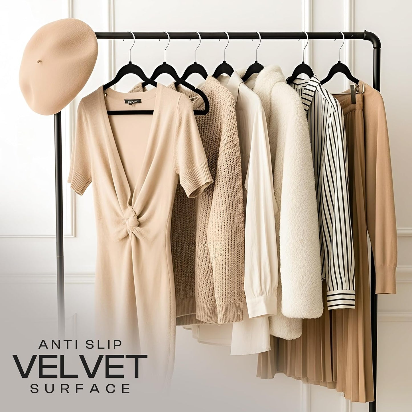 Utopia Home Velvet Hangers - Luxury Non-Slip Slim Coat & Pant Hangers, 50 Pack, Black with 360° Swivel Hook