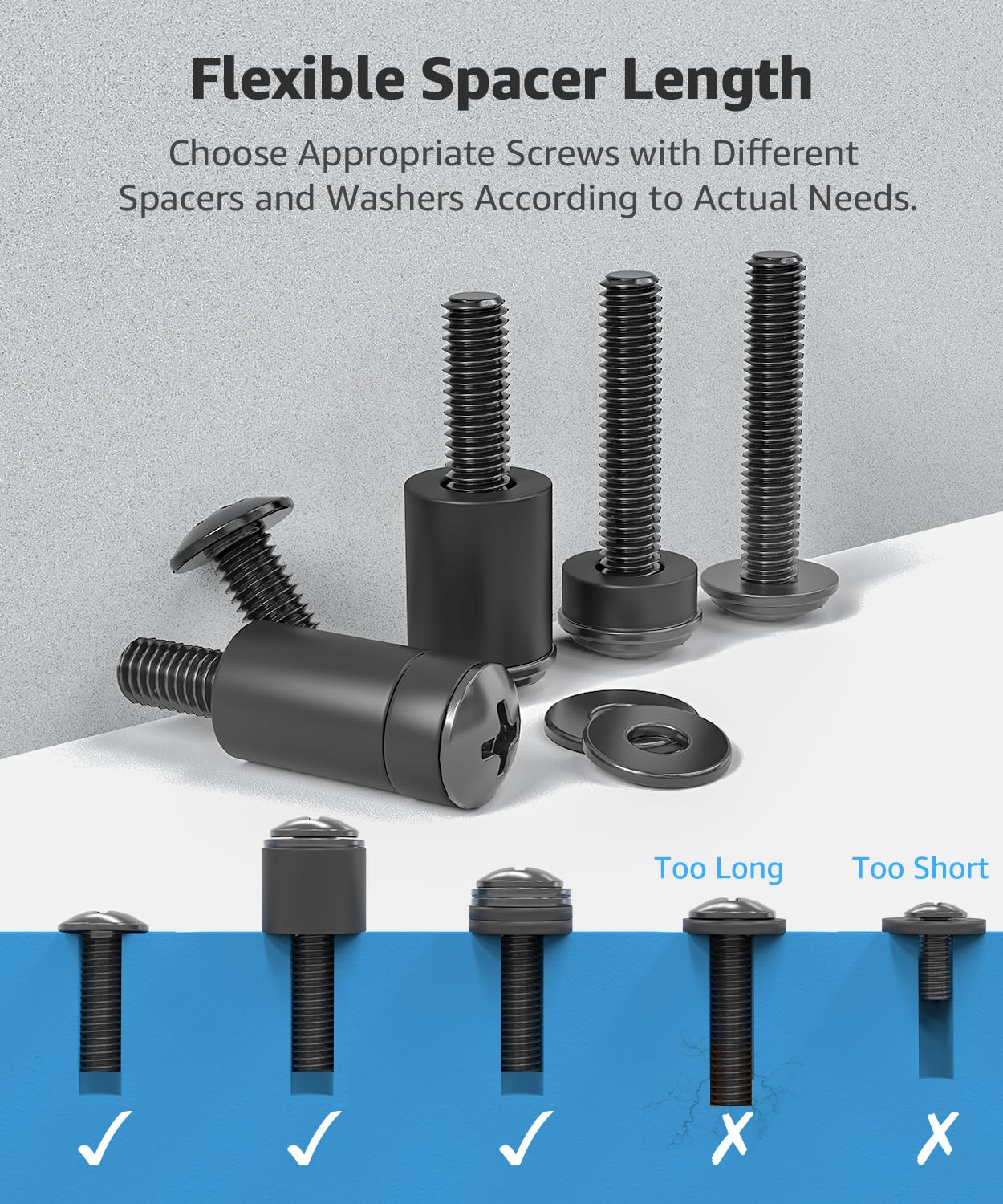 MOUNTUP M4 M6 M8 4K MU9041 Universal TV Mounting Hardware Screw Kit with Box - Screws, Spacers & Washers for Most LED