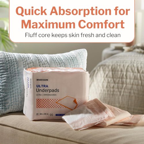 McKesson Ultra Underpads - Heavy Absorbency Incontinence Bed Pads | 30" x 30" | 100 Count
