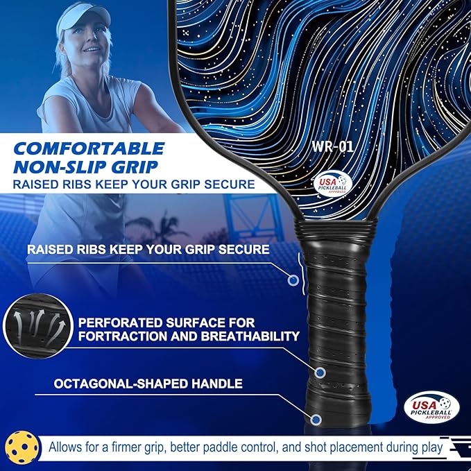 Carbon Fiber Pickleball Paddles Set of 4 or 2 Rackets,USAPA Approved Carbon Fiber Surface Pickle Ball Equipment Sets PP Honeycomb Core Pickleball Rackets & Accessories for Men,Women,Kids,Adults