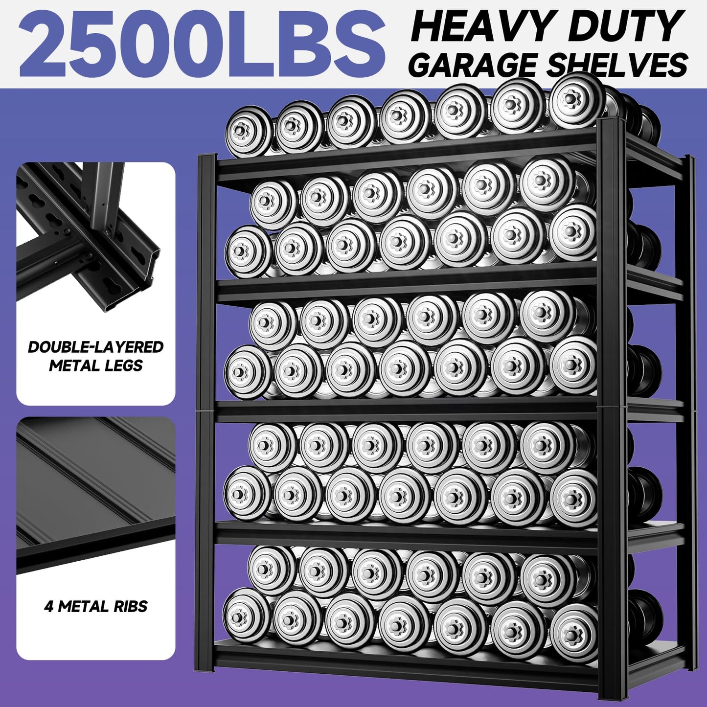 cynnda 5-Tier 40”W X 20”D X 72”H Heavy Duty Garage Storage Shelves 2500LBS Basement Shelving Heavy Duty Adjustable Unit Rack Metal Rack(Black)