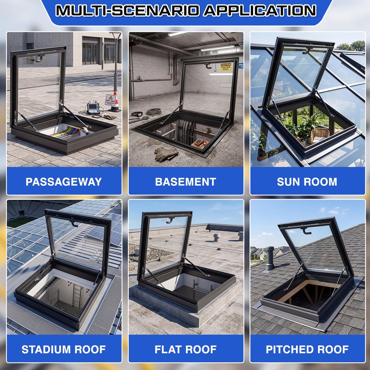 Gisafai Skylight Roof Window Tempered Glass Security Lighting Well Window Flush Mount Roof Access Hatch Basement Lighting Venting Deck Viewing Cover for Sunroom Garage, 23.6 Inch