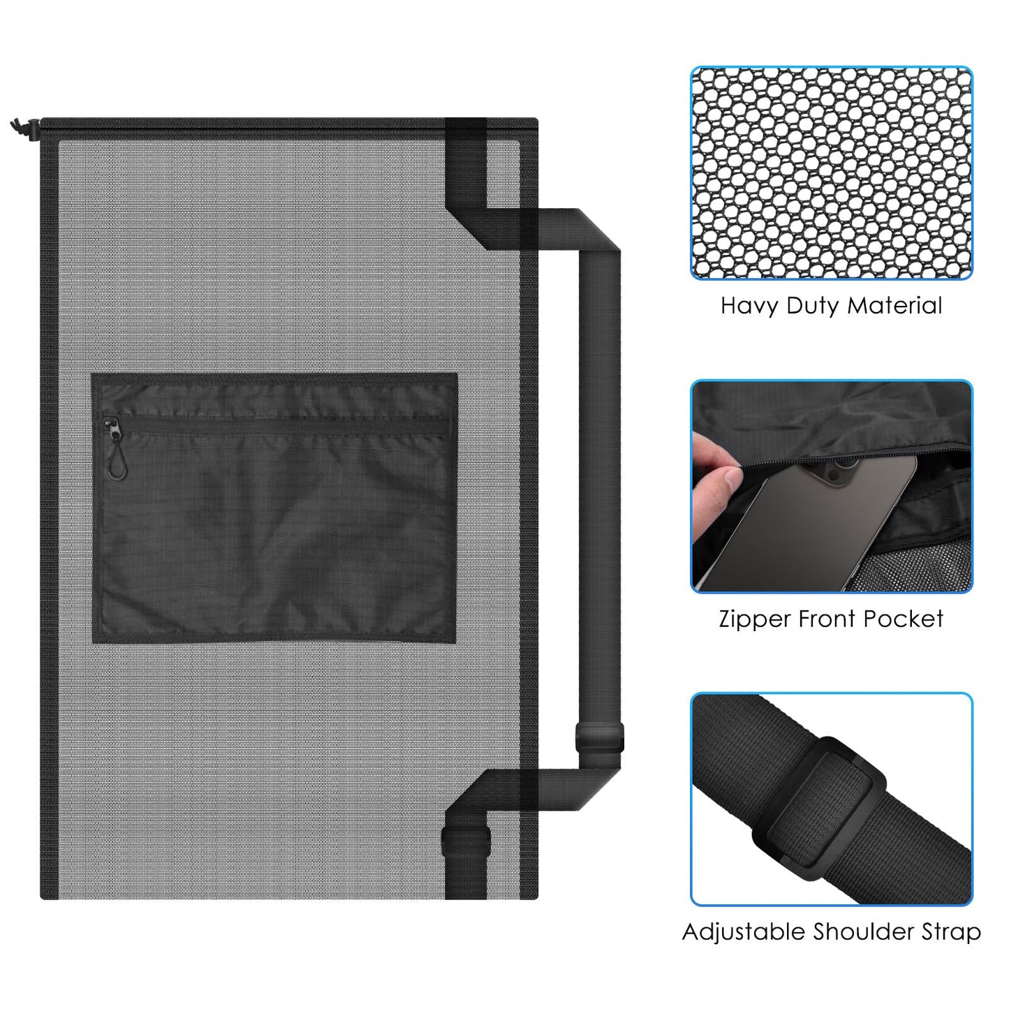 BROTOU Drawstring Bag Heavy Duty Mesh Gym Bag with Pocket for Swimming Yoga Beach Laundry