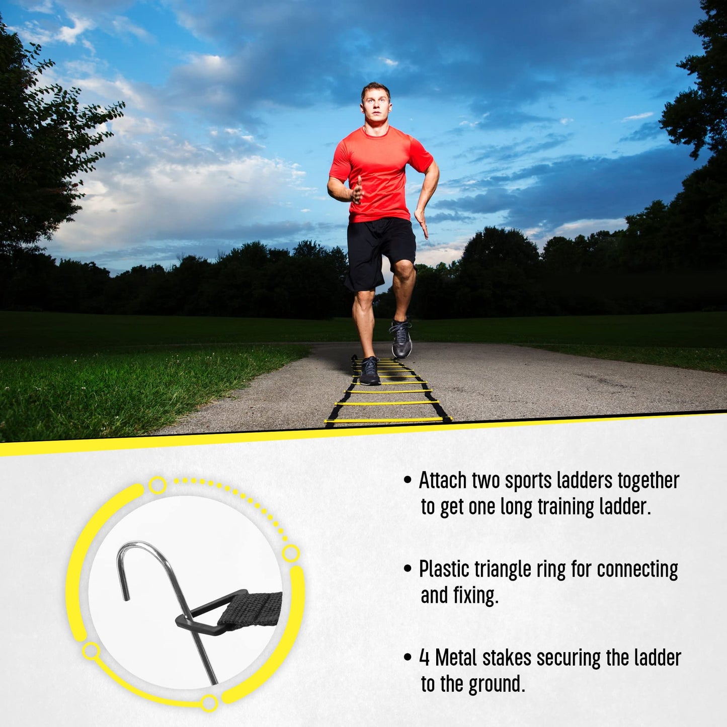 LYKAN FIT 20ft Sports Agility Ladder for Men Women and Kids, Speed Youth Soccer Agility Training Equipment for Football, Exercise, Tennis, Legs Workout with Speed Parachute and Carry Bag