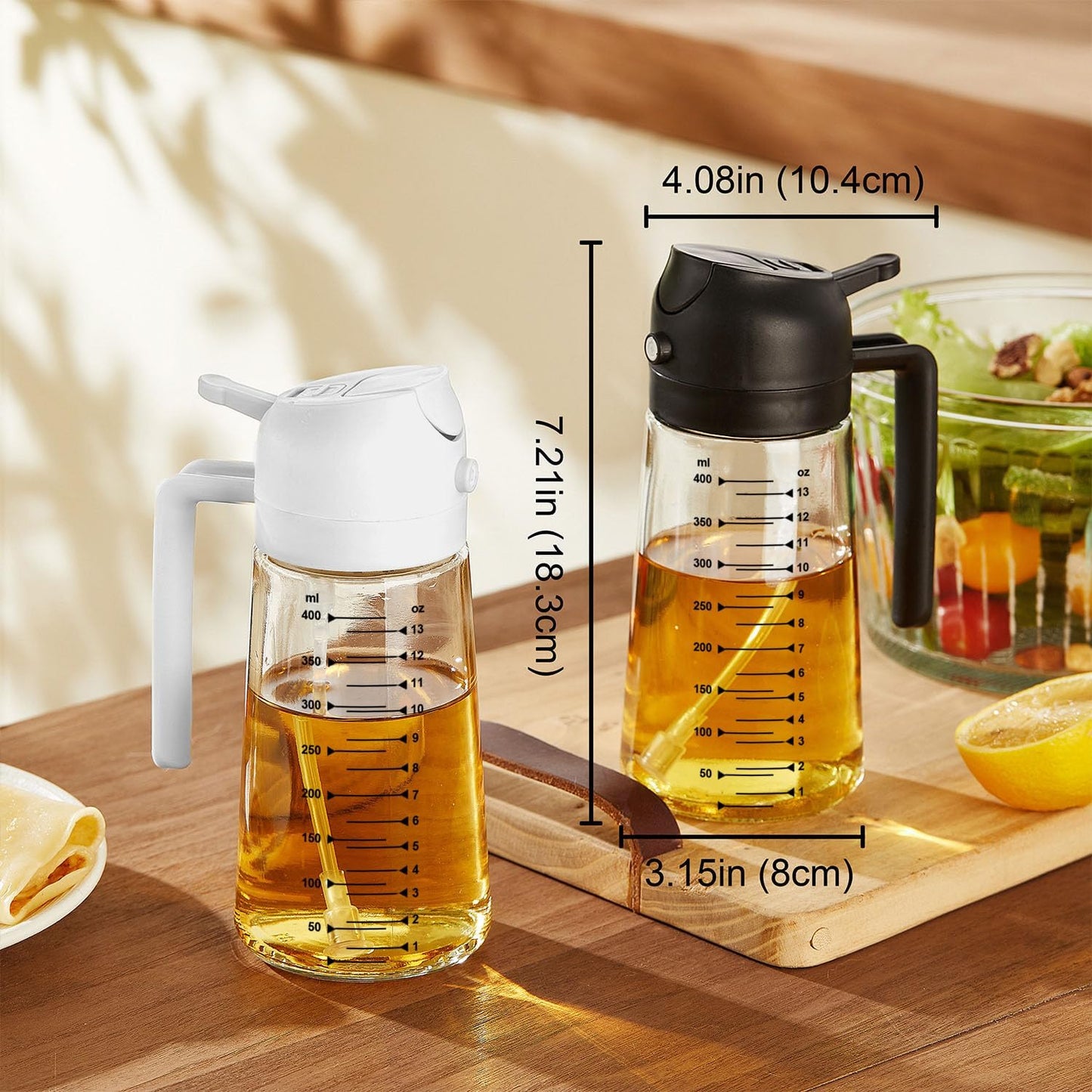 TrendPlain Glass Olive Oil Sprayer - 16oz 2-in-1 Dispenser Bottle for Cooking & BBQ - White
