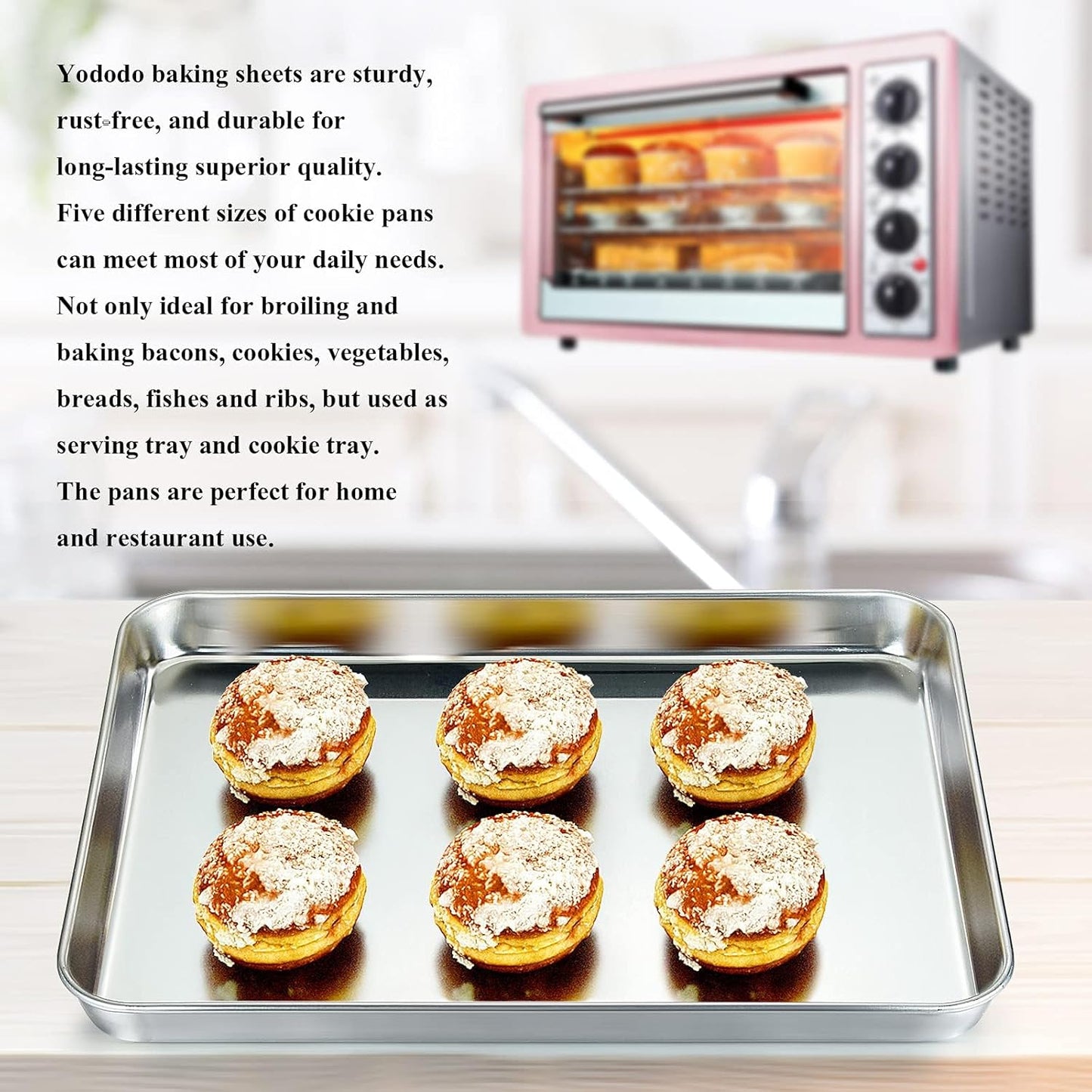 Yododo Baking Sheet Set - Stainless Steel Cookie Tray with Non-Toxic Silicone Mat | 12-Inch Size, Easy Clean