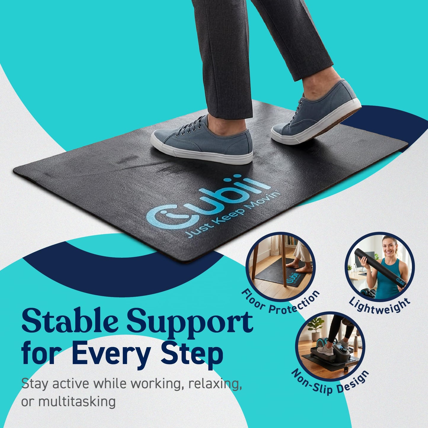 Cubii Non-Slip Workout Mat for Under Desk Ellipticals, Floor Protection Exercise Surface for Bike, Fitness Equipment & Indoor Cycling, Home Gym Use, 24" x 18"