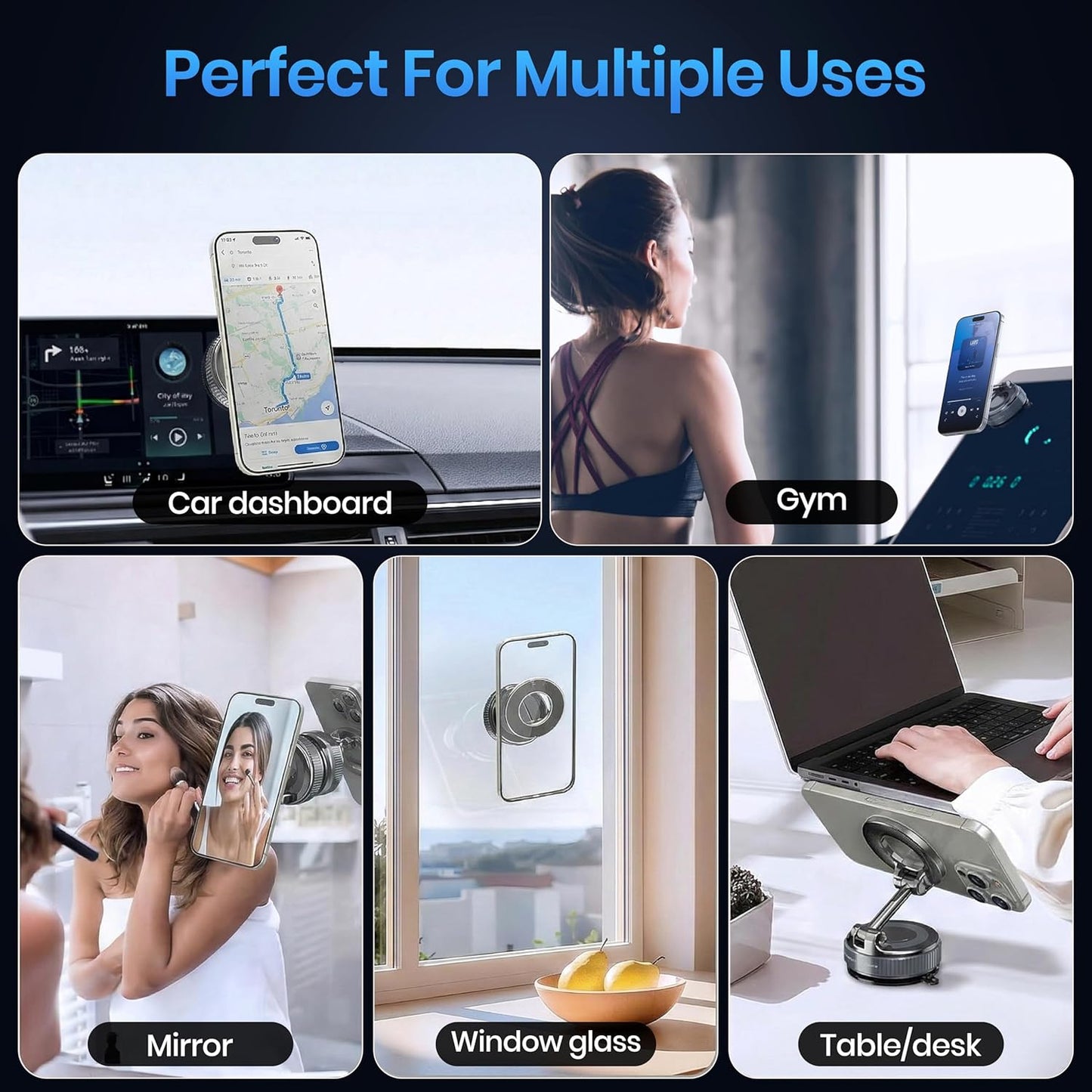 Casa Brisa 96 LBS 360 Magnetic Car Phone Mount with Strong Suction Cup - Adjustable Twist-Lock Vacuum Holder - Car