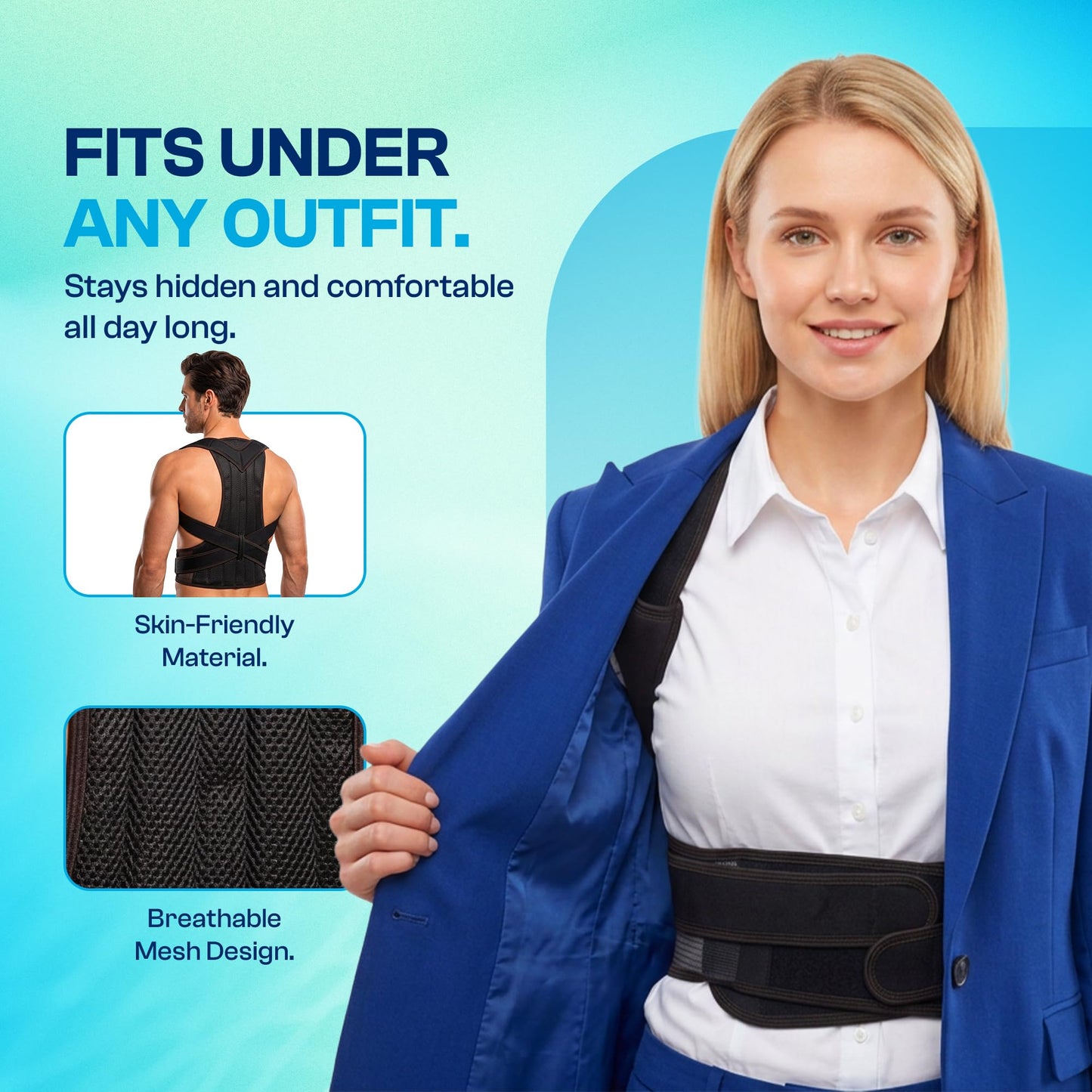 SUKHDA Adjustable Posture Corrector Back Brace for Men & Women – Upper Back & Shoulder Support Breathable Design with Removable Under-Arm Sweat Pads, Discreet Fit. (Black, X-Large)