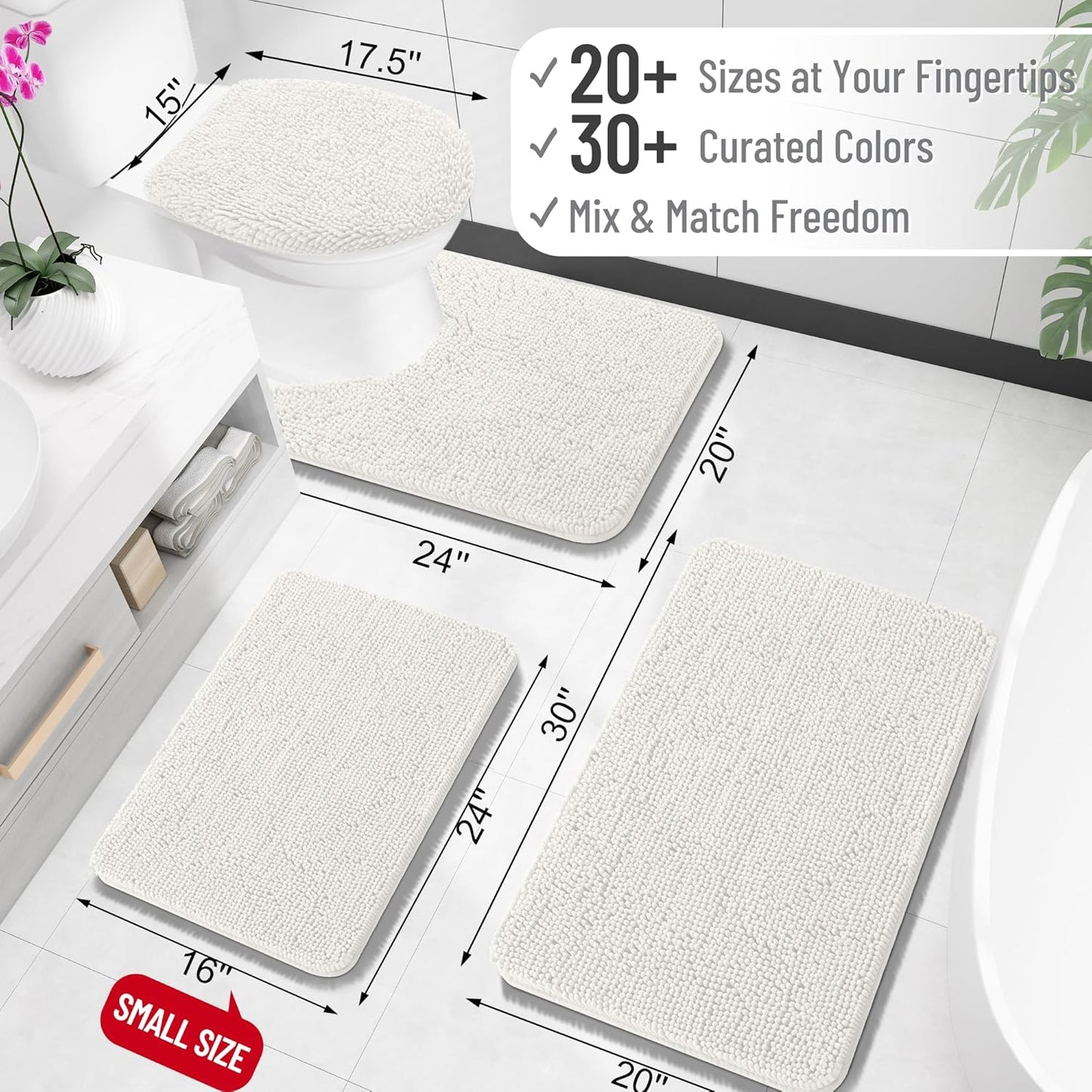 OLANLY Bathroom Rugs - Extra Soft Absorbent Chenille Bath Mats | 30x18, Quick Dry, Ivory