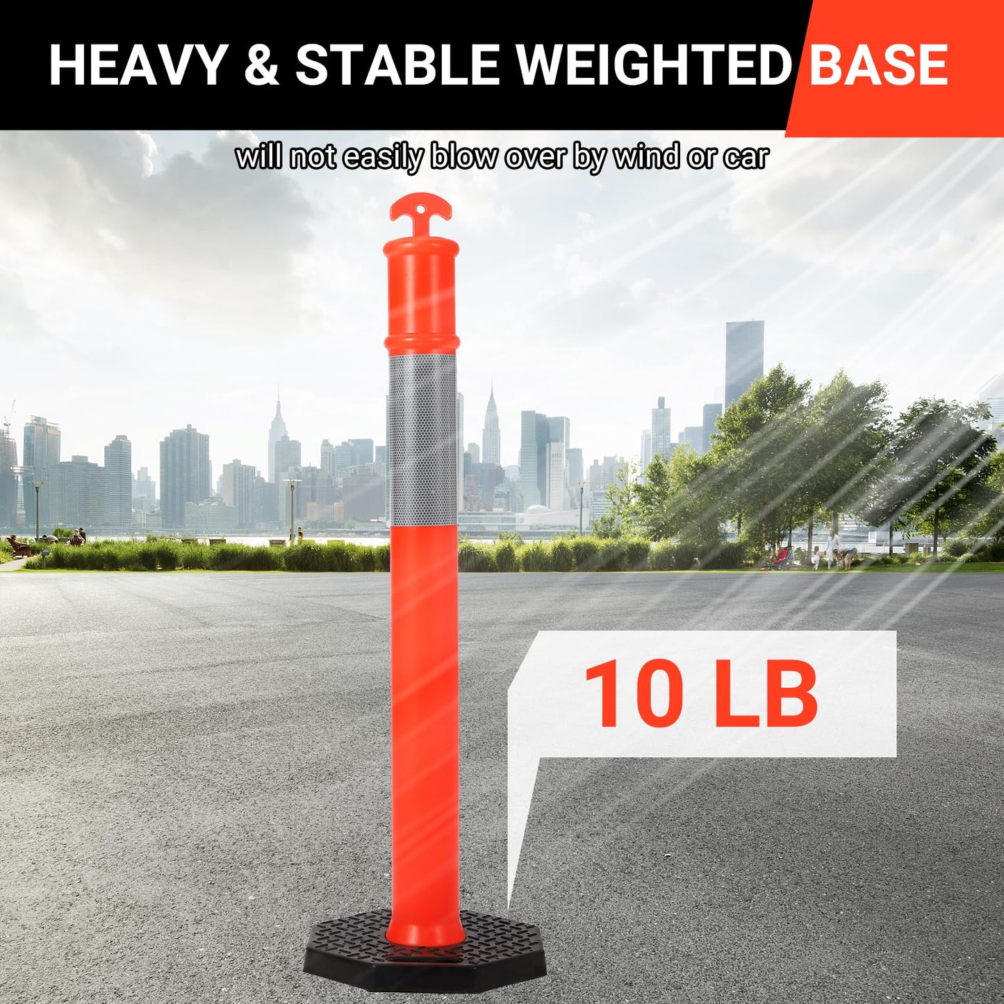 Delineator Post with Base 6 Pack, Towallmark 45 Inch Portable Orange Traffic Delineator Posts Cones with Reflective Collars for Driving Practice and Construction Work