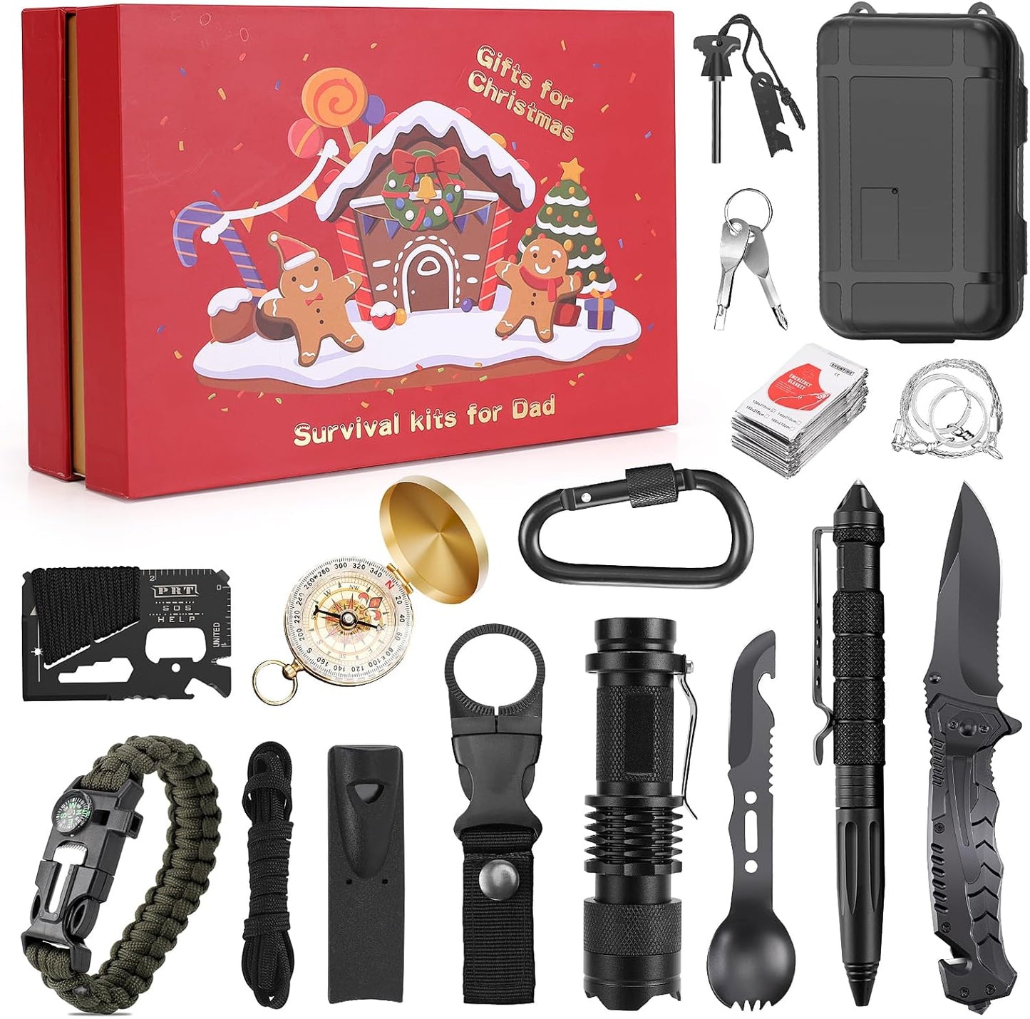 Survival Gear 17-in-1 Kit | Essential Tools for Fishing, Hunting & Camping | Perfect Christmas Gift