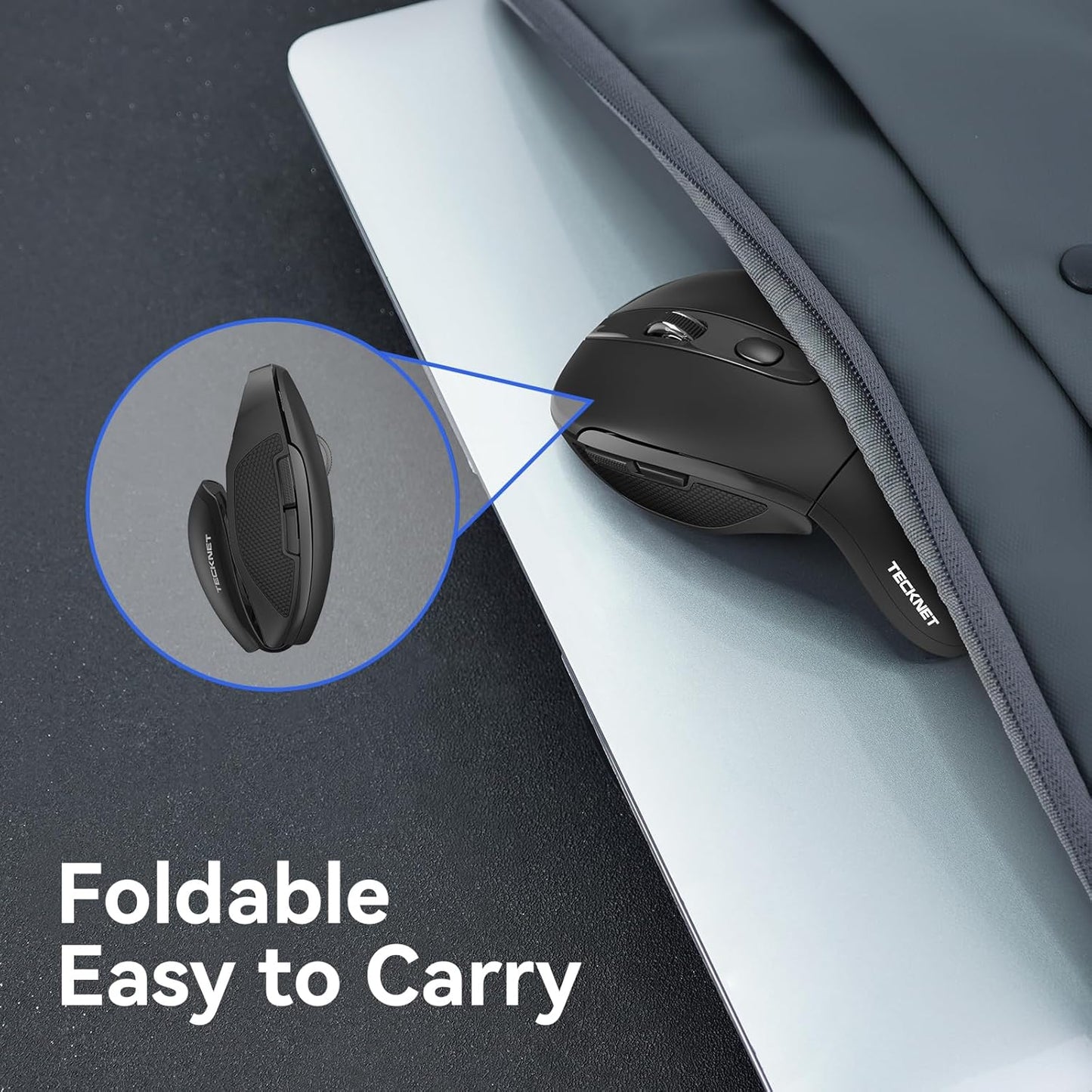 TECKNET 2.4G 3 2000/1500/1000 2-Year Folding Wireless Mouse, Travel Mouse Portable Adjustable DPI Compatible