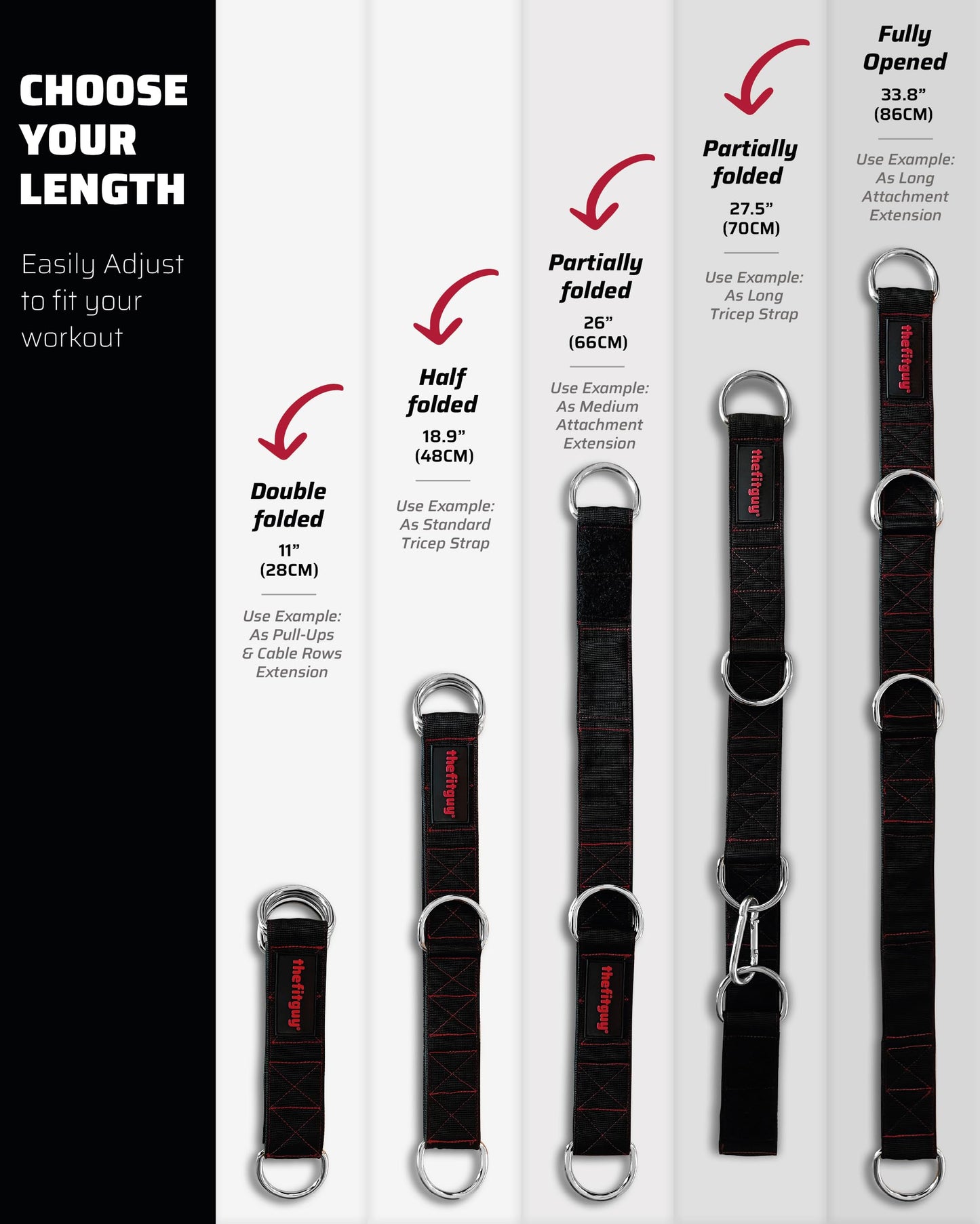 THEFITGUY Cable Extension Straps | Unlock New Grips & Exercises | 5 Adjustable Lengths | Heavy-Duty for Cable Attachments, Machines, Bars & Handles (Pair)