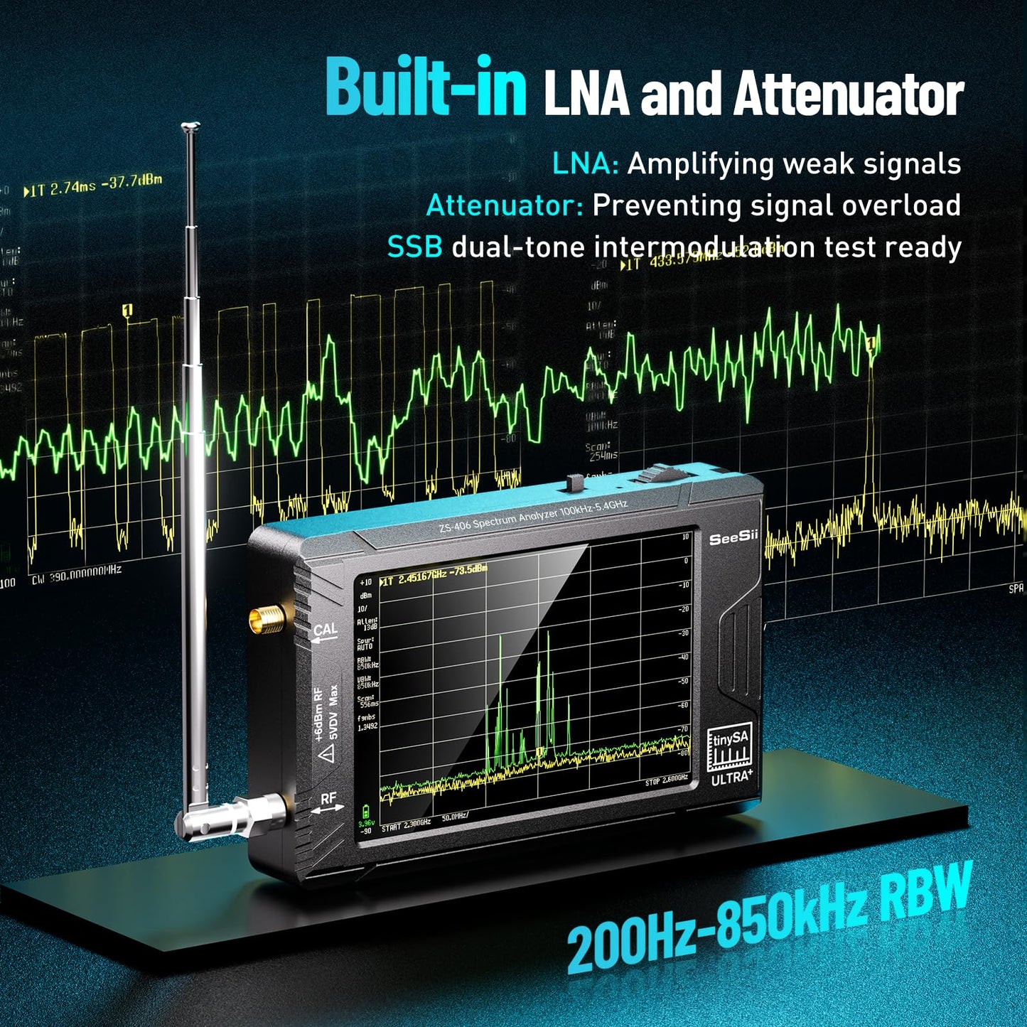 SeeSii TinySA Ultra+ ZS406 Spectrum Analyzer, 4.0 Inch 100kHz to 5.4GHz Handheld Tiny Frequency Analyzer with 32Gb Card, 2-in-1 Signal Generator MF/HF/VHF UHF Input,V0.4.6.1,2025 Upgraded