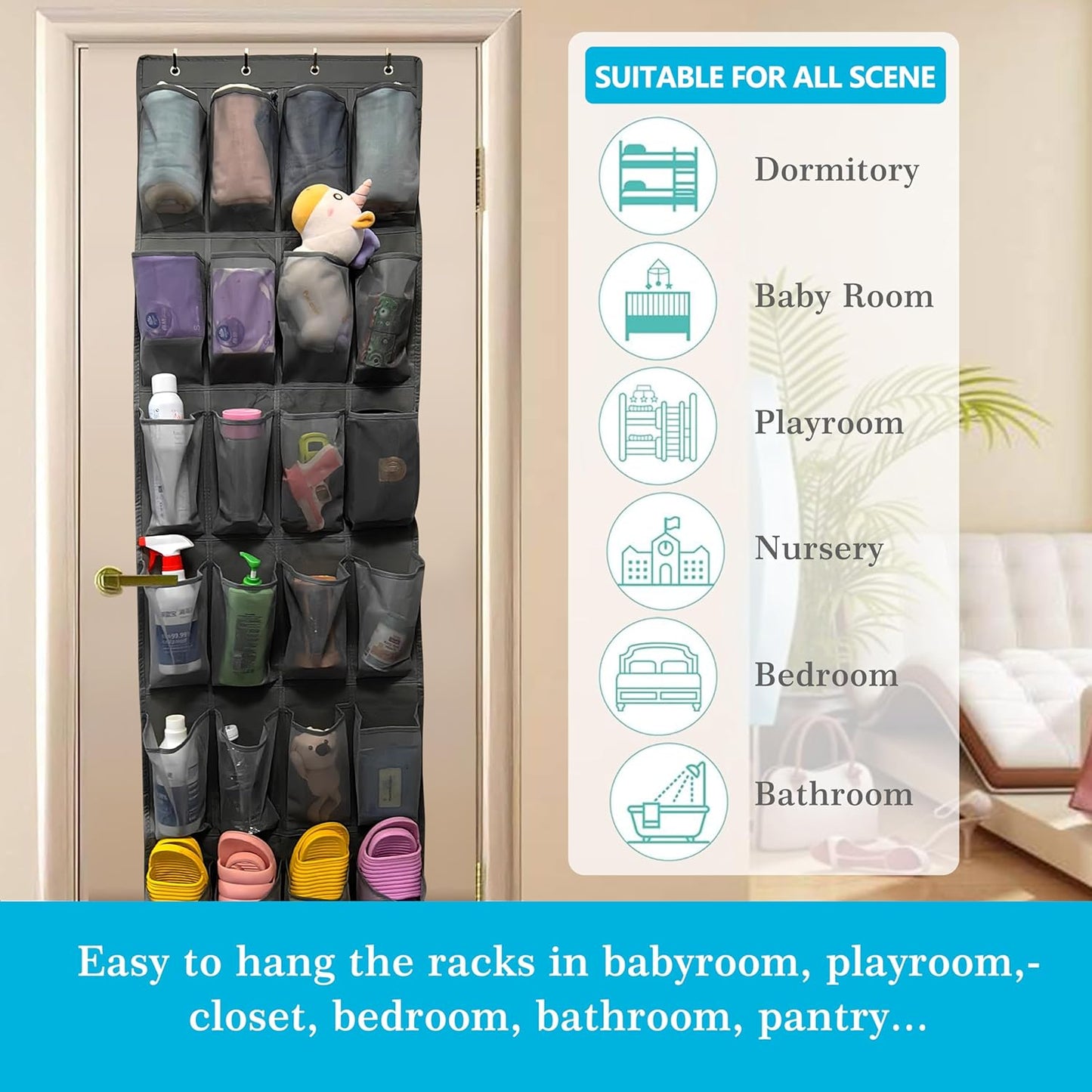 SimpleHouseware Over The Door Shoe Organizer - 24 Large Mesh Pockets for Sturdy Storage | Black