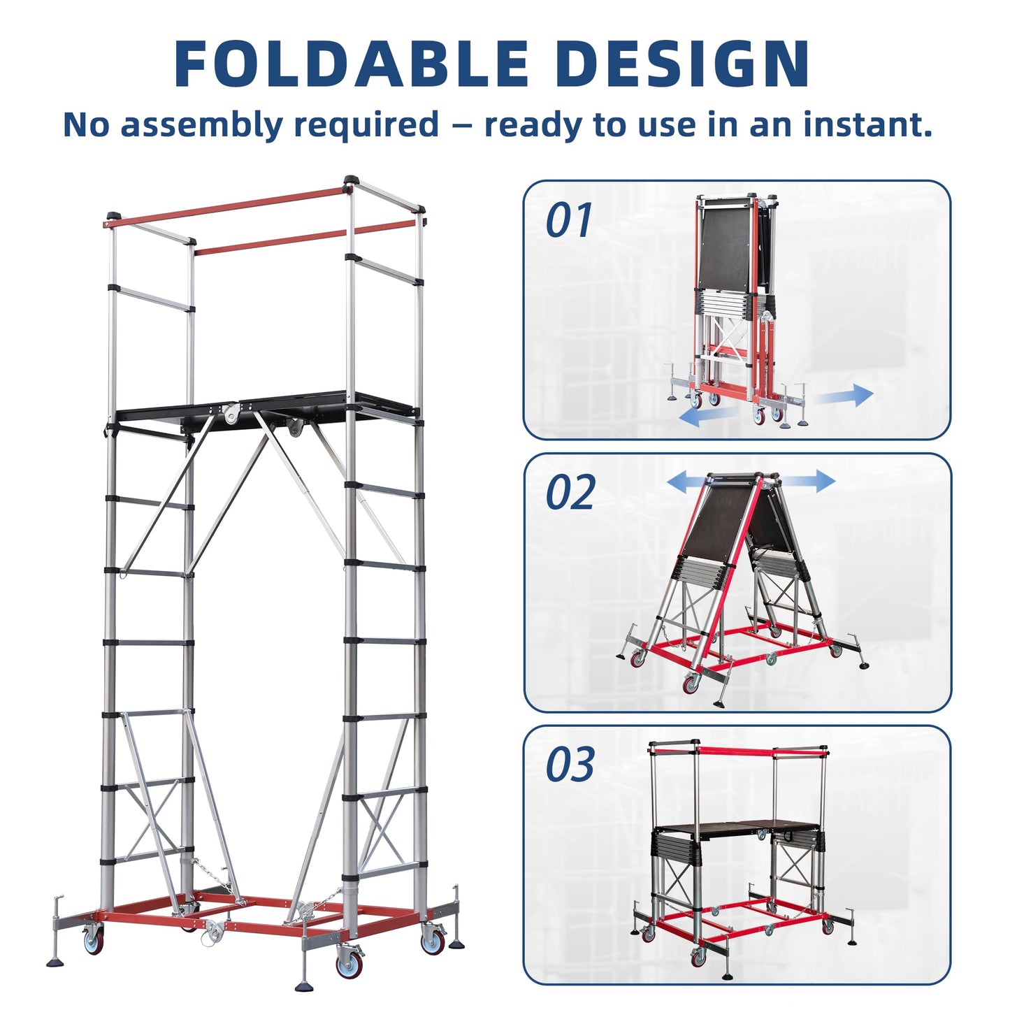 APARECIUM 12’ Aluminum Scaffolding, Foldable Scaffolding Ladder, Multipurpose Rolling Scaffolding Work Platform, Scaffold Tower, Ladder Stool Work Bench, Adjustable Work Platform, 330 Lbs Duty Rate