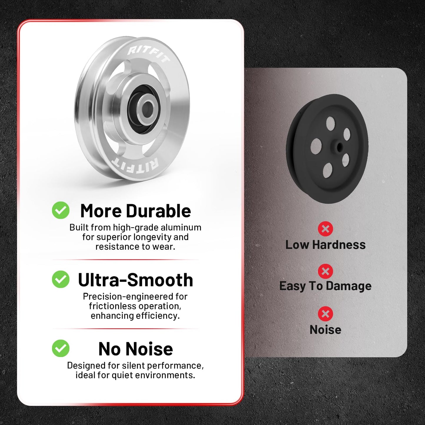 RitFit Aluminum Pulley Wheel for Gym Equipment, 2PCS/ 6PCS Set Power Rack Pulley Attachment, 90mm Aluminum Alloy Bearing Gym Pulley Wheel for Home Gym (Silver 10 pcs)