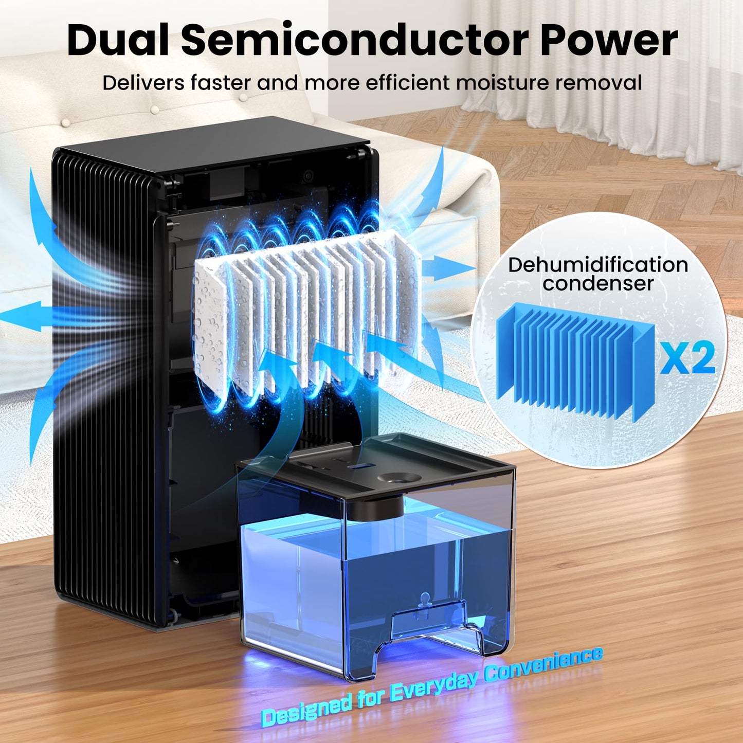 OWAAE Dehumidifier, 1000 sq.ft Quiet Dehumidifiers for Home Bedroom Basement Bathroom with 95oz Water Tank, Sleep Mode, Auto Shut-Off 7 Colors LED Light, Black