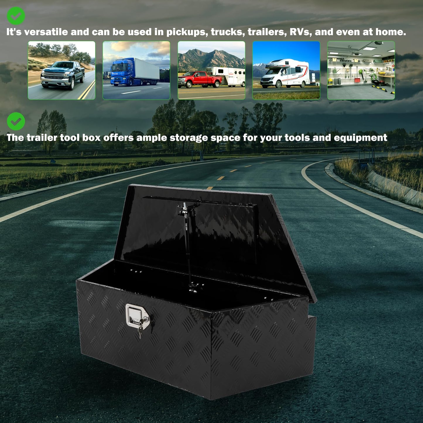 SCITOO 39 Inch Aluminum Diamond Plate Truck Bed Tool Box,Heavy Duty Crossover Storage for Most Full Size Pickups,Lockable Weatherproof Chest,Fits 39" Truck Beds,Easy Access to Load and Unload