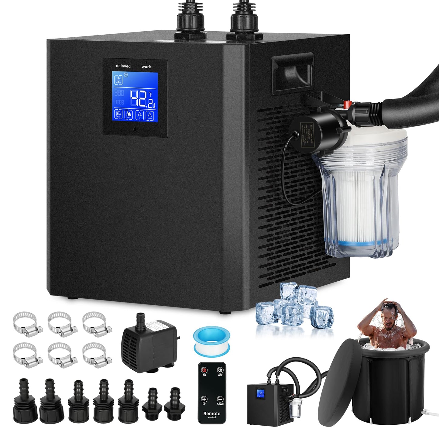 Ice Bath Water Chiller for Cold Plunge Tubs, 1/3 HP Cold Plunge Chiller with External Filter & Pump, Insulation Pipe, Ideal for Home and Professional Use 110V