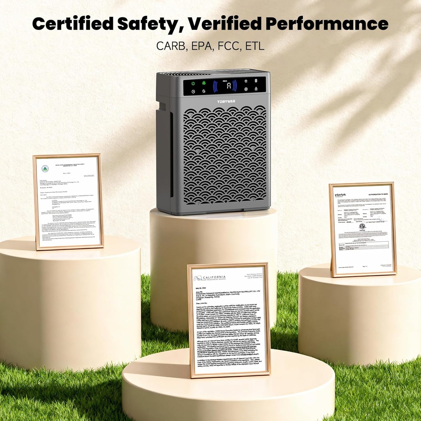 Air Purifiers - HEPA Filter Air Purifier for Large Rooms Up to 3000 Ft² | Air Quality Monitor & Timer - Grey
