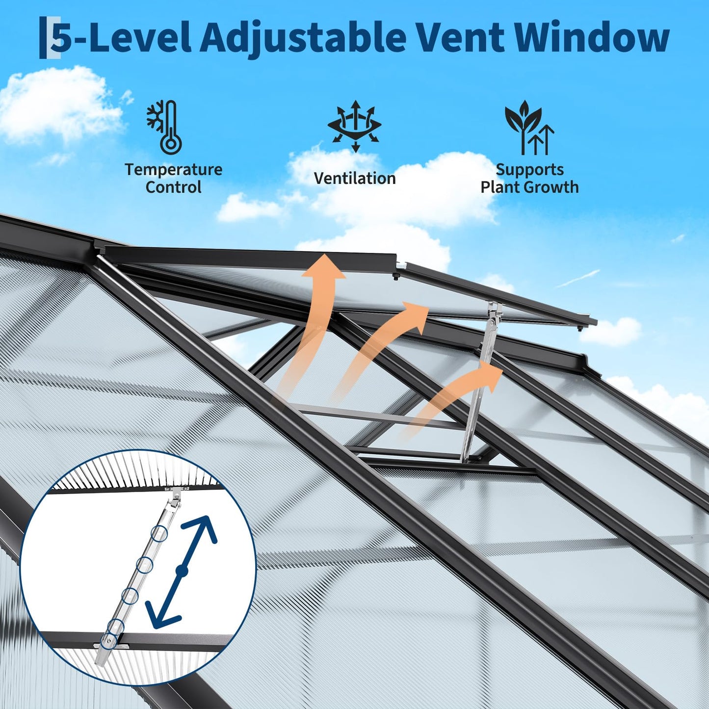 8×14 FT Outdoor Aluminum Polycarbonate Greenhouse, Easy Assembly Walk-in Greenhouse with Roof Vent & Lockable Hinged Door, Large Heavy Duty Greenhouse for Patio, Backyard, Garden, Sunroom, Black