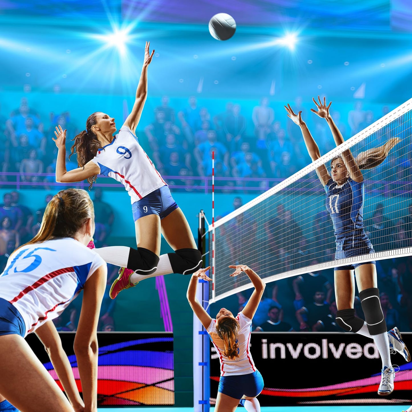 Hoemwarm 8 Pcs Volleyball Training Equipment Aid Kit, Girls Volleyball Trainer Knee Pads Elastic Belt Hand Straps Arm Sleeves Bags Spike Trainer Gear Gifts for Beginners Coaching Supplies