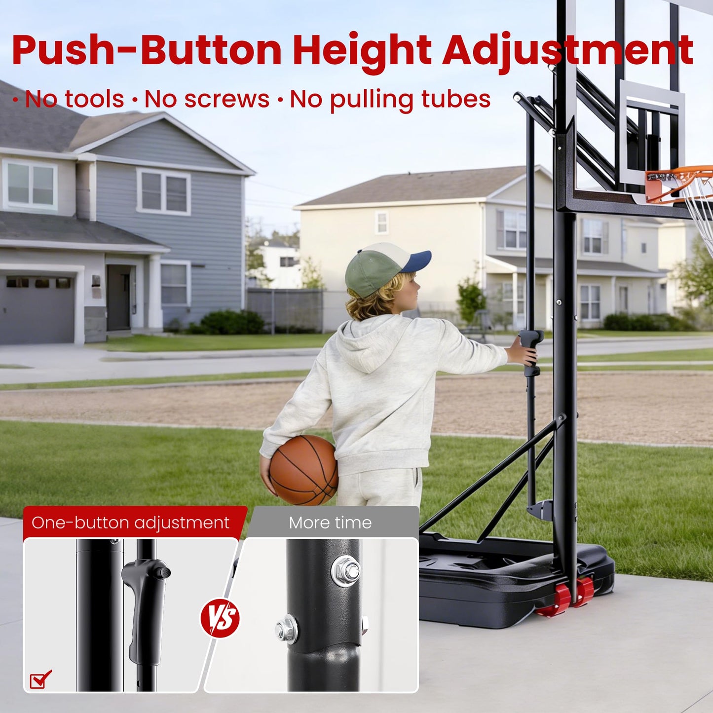 Feelwin Basketball Hoop for Kids Youth Adults, Portable Adjustable Height Basketball Goal with Wheels for Driveway Backyard Outdoor Play