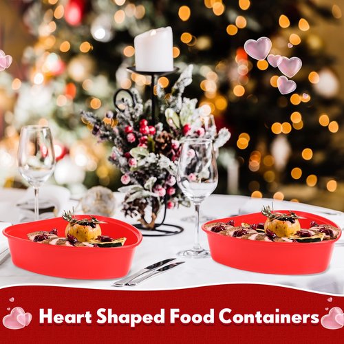 Layhit 60 Pcs Valentine's Day Heart Containers Plastic Food Storage Containers with Lids Heart Shaped Disposable Dessert Lunch Box for Kitchen Restaurant Fruit Vegetable (Red,28 oz)