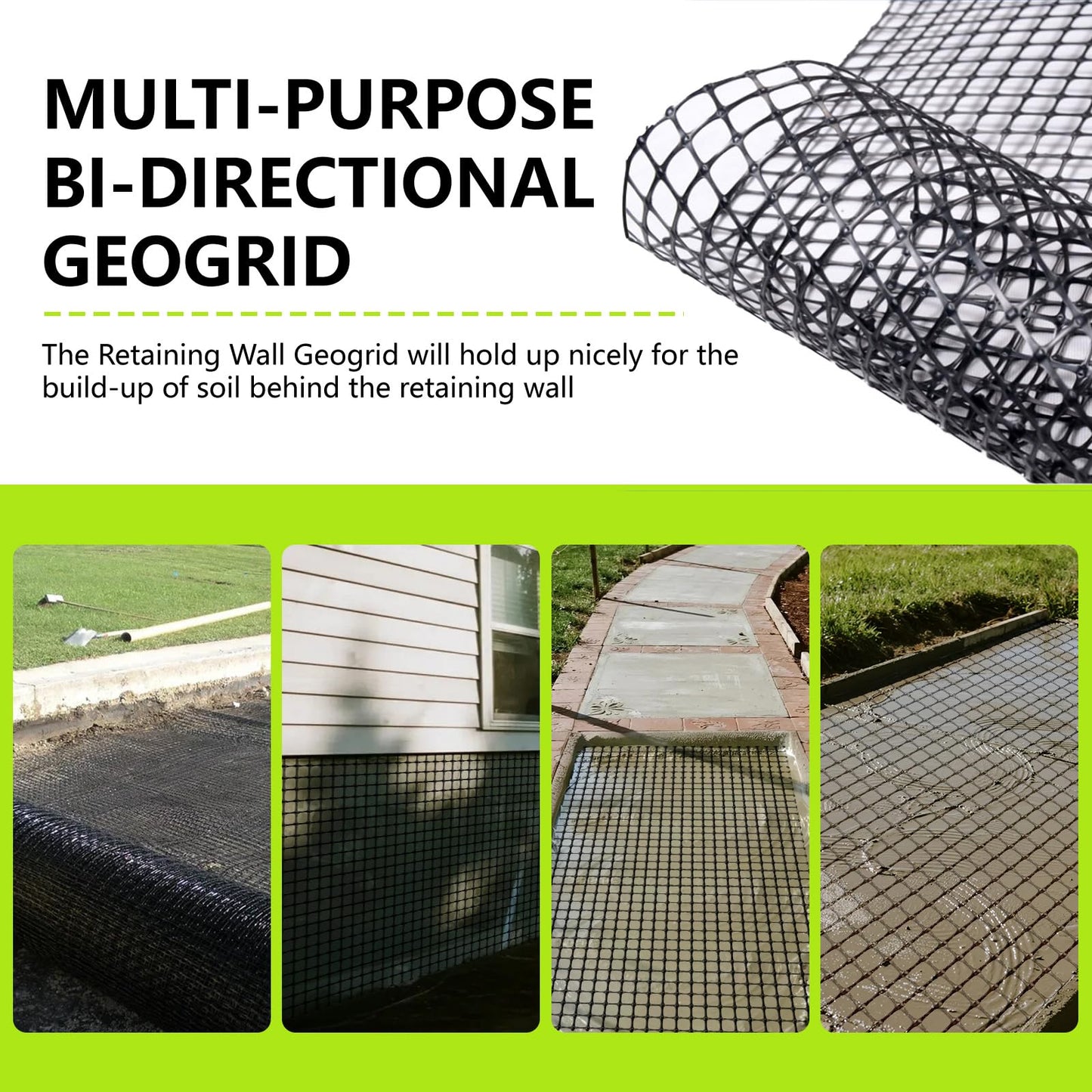 HZCGJMY 3ft x 65ft Retaining Wall Geogrid Roll, Bi-Directional Geogrid Retaining Walls Gravel Grid for Reinforcement Slope Driveway Stabilization Grids Gravel Grid Walls