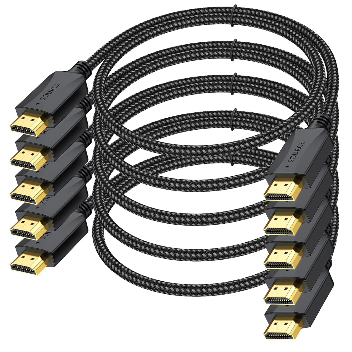 3FT 5-Pack, 4K 2.0 4K 3D CL3 HDMI Cable HDMI Cables Braided- High Speed Shielded HDMI Cable Male to Male Flexible