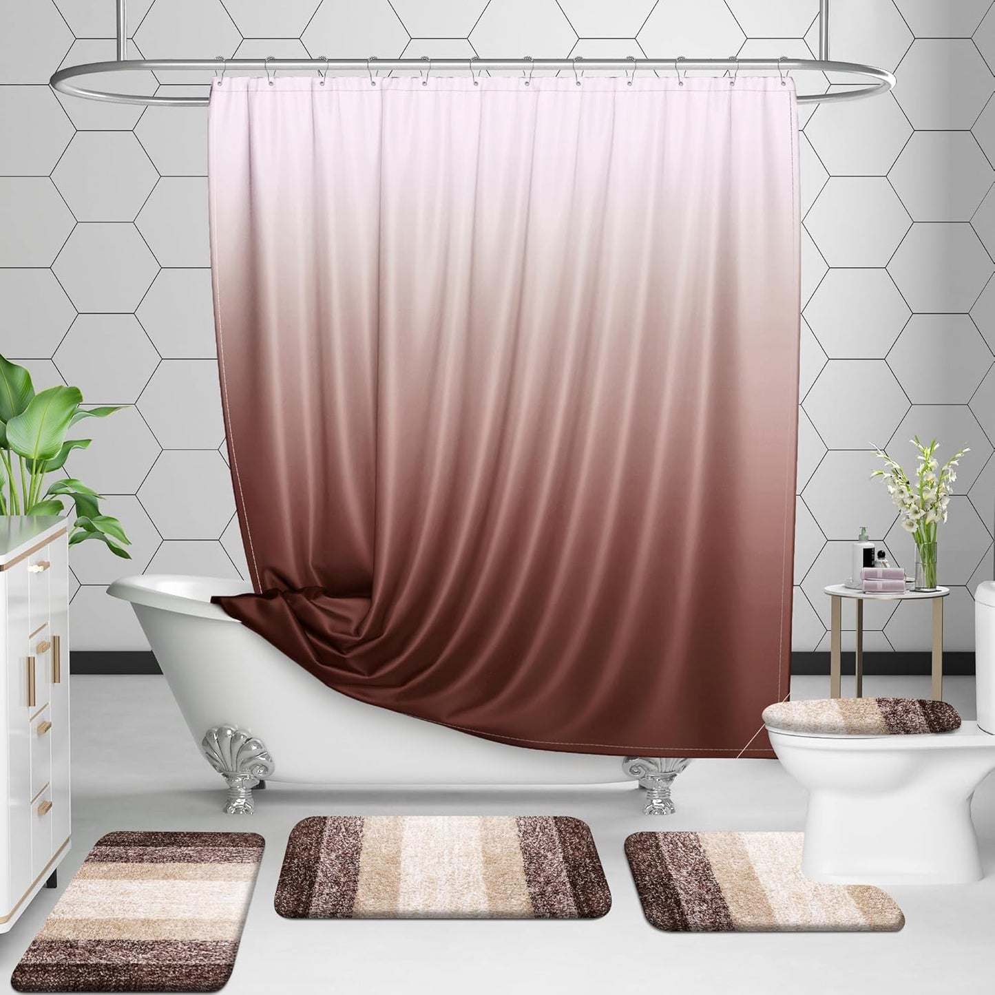 OLANLY Bathroom Rug Set - Soft Absorbent Microfiber Mats & U-Shaped Contour Rug | 3-Piece Brown Set (30"x20", 24"x16", 24"x20")