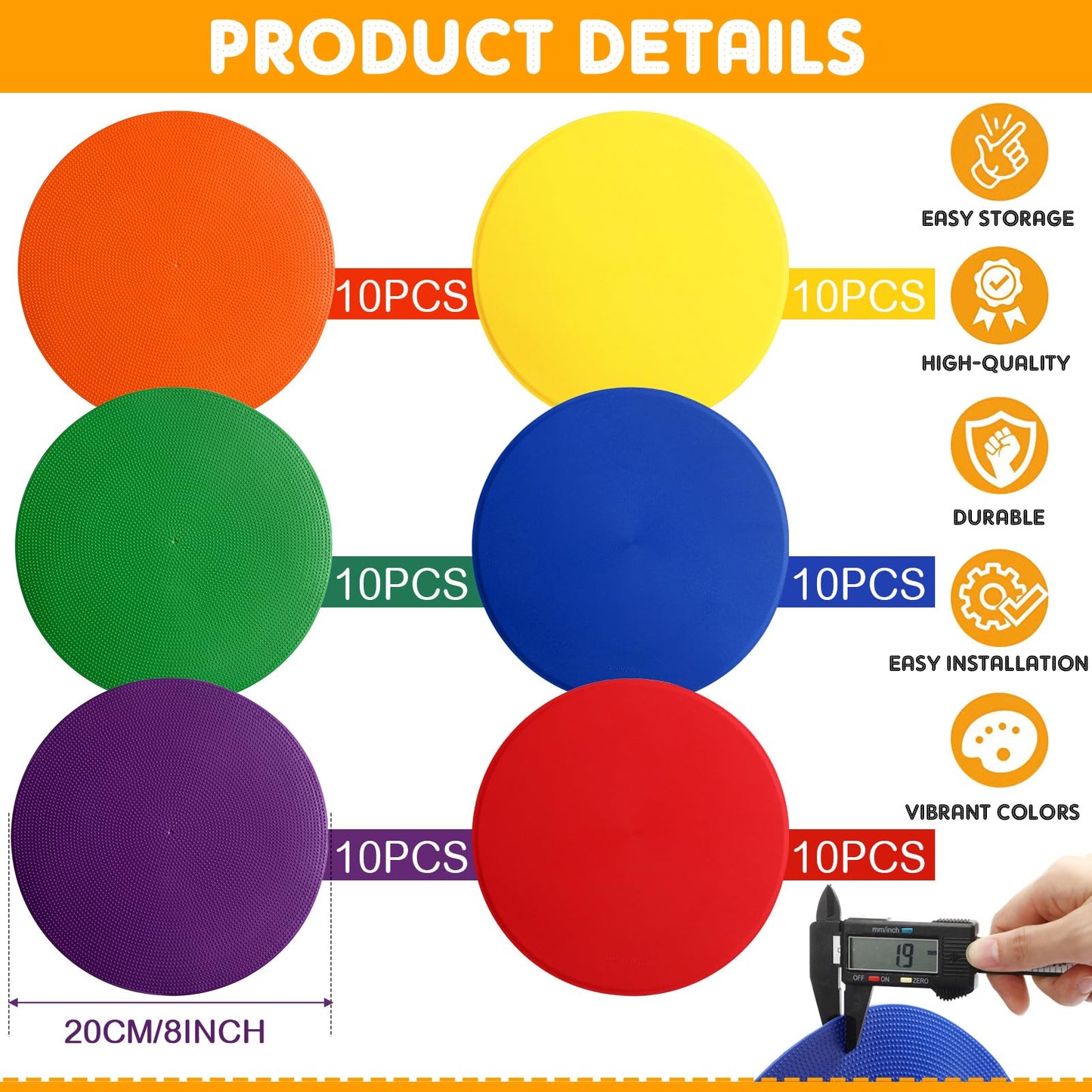 Haull Spot Markers Floor Spots with Bag Non Slip Vinyl Poly Dots for Gym Floor Basketball Football Soccer Sports Speed Agility Training Gym Dance(60 Pcs,7.87 Inch)