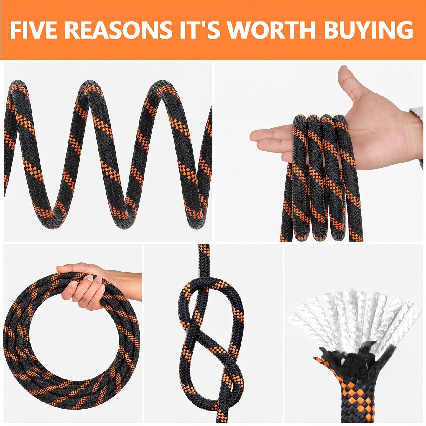 X XBEN Braided Polyester Arborist Rope 1/2 inch X 120ft, 48 Strands, 12 inner core,5174 LBS Breaking Strength Outdoor Ropes, Arborist Rigging Code for Rock Hiking Camping Swing Tree,Black Rescue,Black
