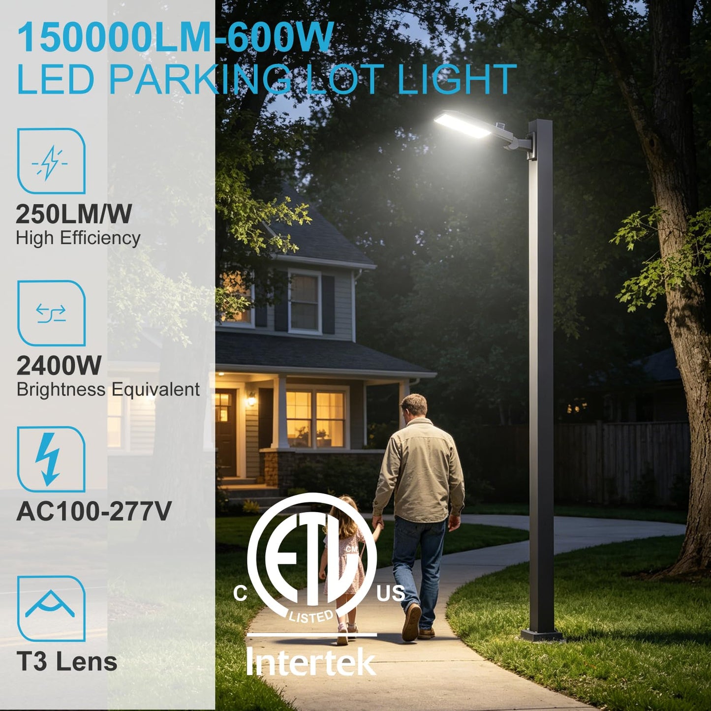 Lightdot 600W LED Parking Lot Lights 150000Lms (Eqv.2400W MH/HPS) 5000K LED Pole Lighting Dusk to Dawn Parking Lot Light with Arm Mount for 30~65Ft Height Roadways/Yard/Roadway/Backyard/Garage-2Pack