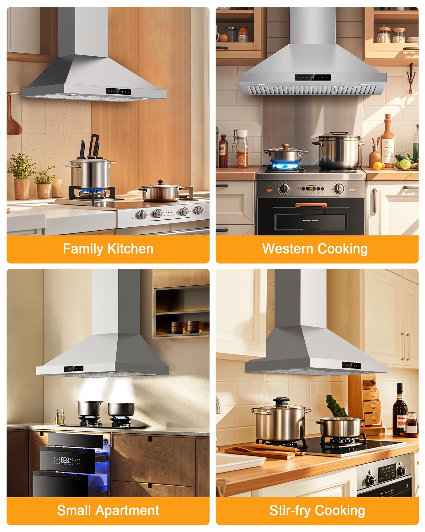 TAZPI 36 Inch Wall Mount Range Hood 1200 CFM, 4 Speed Remote Control Kitchen Wall Mount Range Hood with Motion Sensor & Adjustable LED Lighting Ducted/Ductless Convertible Pro Series