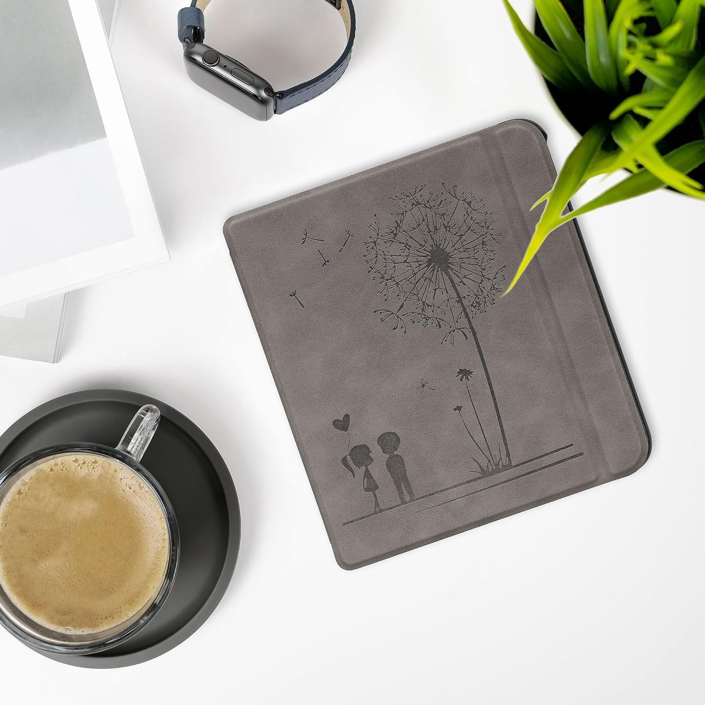 kwmobile Dandelion Love Grey Cover for Kobo Libra - Stylish eReader Case