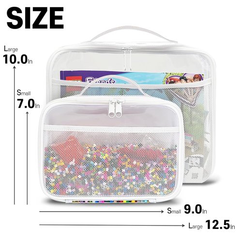Holay PVC Zippered Blocks Set - 4 Pack Toy & Clay Storage Organizer Case | Large White with Name Tag Pocket