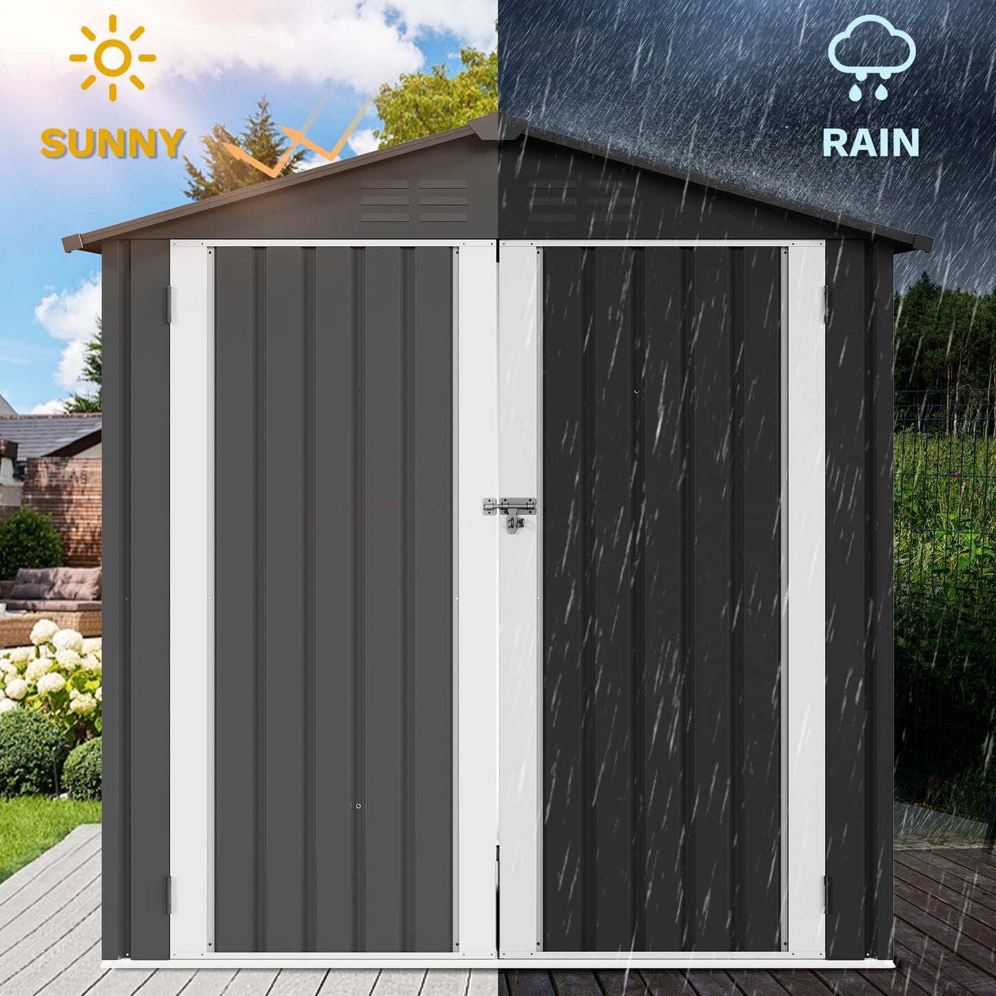 DWVO 6x4ft Tool Storage Shed, Lockable Doors, and Sloped Roof, Steel Outdoor Storage Shed for Garden, Patio, Garage, Backyard, Lawn - Dark Gray